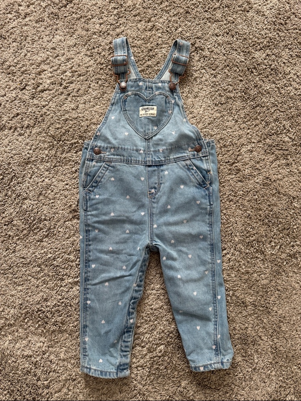 Oshkosh B’Gosh Denim Overalls Heart Pattern 18 Months